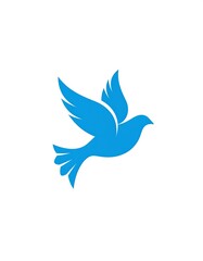 Obraz premium A minimalist illustration of a blue dove soaring upwards, set against a clean, white background