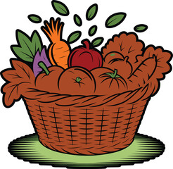 Wicker Basket Full of Fresh Vegetables: Healthy Food and Harvest Concept Art