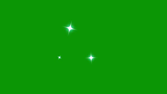 Blinking retro vector stars and starry night sky, looping animation. glowing light trails, 2D shining twinkle white star animation, twinkling Star or blinking light effect on green screen background