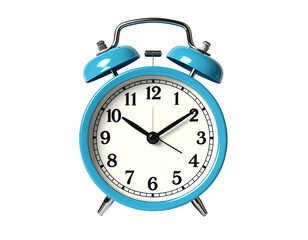 blue alarm clock isloated on a transparent background, Classic blue alarm clock showing ten past ten, perfect for time-sensitive concepts, vintage-style alarm clock  is a symbol of punctuality