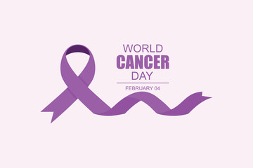 World Cancer Day campaign logo with purple ribbon symbol, World Cancer Day poster or banner background vector illustration.
