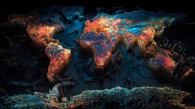 Futuristic digital world map with glowing cyber attack visualization
