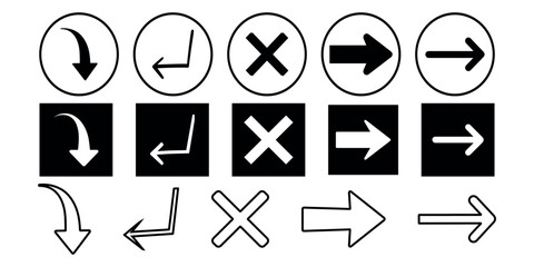 Arrow Vector Set for Navigation and Directional Guidance in Black and White Design