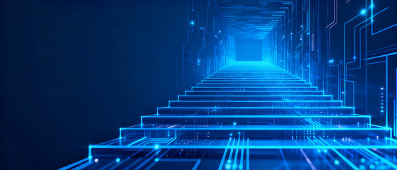    Blue Tech Light Corridor Staircase   