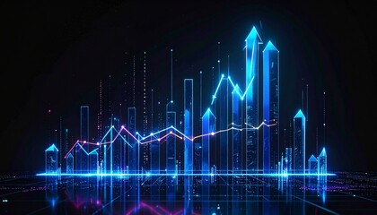 Financial Data Analysis Visualizing Growth and Trends in a Digital Landscape with blue lights