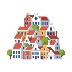 Naklejka premium Colorful illustration of a cluster of houses with red roofs.