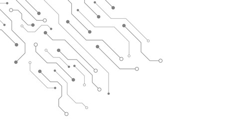 Obraz premium Vector Technology connected white lines and dots with electronics elements on tech bg. Digital technology futuristic internet network speed connection white background.