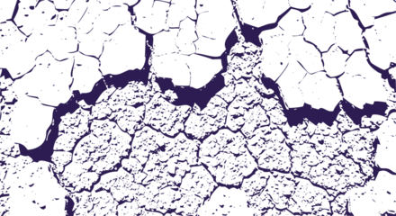 Abstract texture of cracked dry earth or pavement with dark blue and white contrast isolated on transparent background