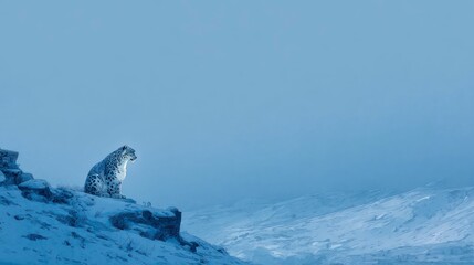 Snow leopard on mountain peak