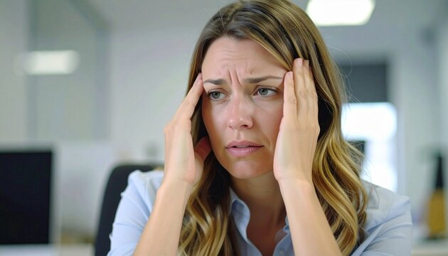 Young business woman in the office who are under stress for problem solving and career. 