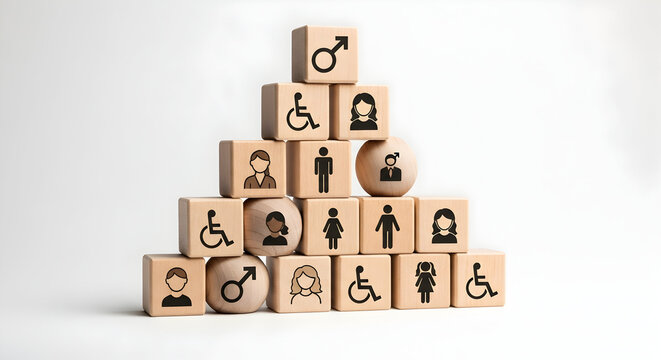 Diverse team building blocks representing inclusion diversity and equality - Powered by Adobe