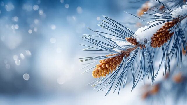 Winter Pine Branch: A close-up shot unveils a delicate pine branch dusted with a gentle layer of snow, capturing the serene beauty and crisp textures of a winter's day.