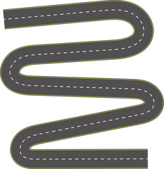 Wavy road top view, winding curves asphalt road vector.