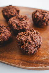 healthy cocoa baked oats cups in muffin tray, healthy breakfast or snack