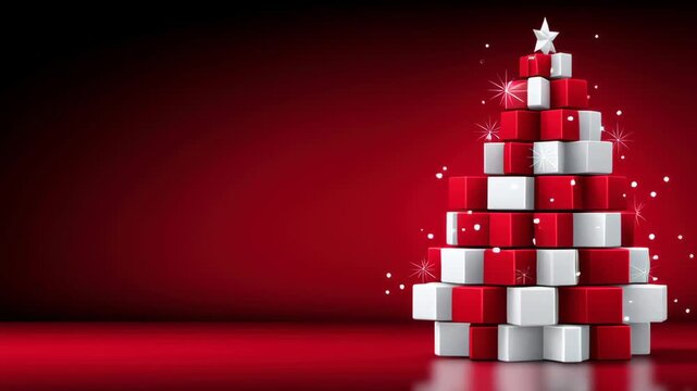 Christmas red gift box tree star festive celebration sparkle present stack holiday ornament winter joy minimalist modern stacked decoration