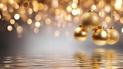 Gold ornament gold ball christmas holiday festive bokeh reflection ornament bauble celebration glitter shiny decoration sparkle seasonal hanging - Powered by Adobe
