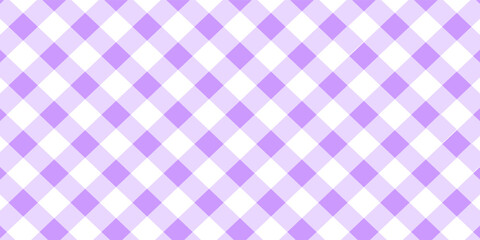 Purple picnic plaid texture. Diagonal gingham pattern. Tablecloth, oilcloth, basket napkin, blanket, handkerchief, wrapping paper, kitchen towel print. Flannel, linen or cotton material design.Eps10