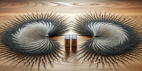 Magnetic Field Patterns Created by Two Small Rectangular Objects on a Wooden Surface
