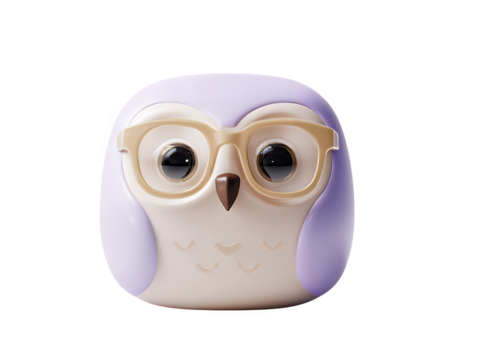 Owl wear sunglasses 3d style on transparent background
