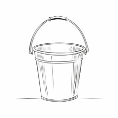 Simple HandDrawn Sketch of a Metal Bucket with Handle.