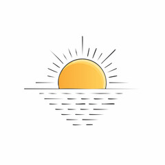 Simple HandDrawn Sunset Over Water Illustration.