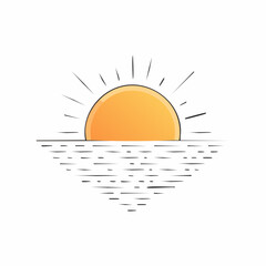 Simple HandDrawn Sunset Over Calm Water Illustration.