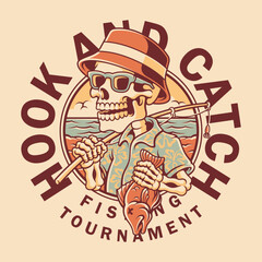 Vector illustration of a skull with a fishing theme
