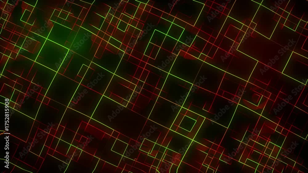 Wall mural glowing neon line work with rotating squares animation on dark gradient background dynamic motion gr