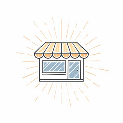 Simple Illustrated Storefront with Sunburst Design Elements.