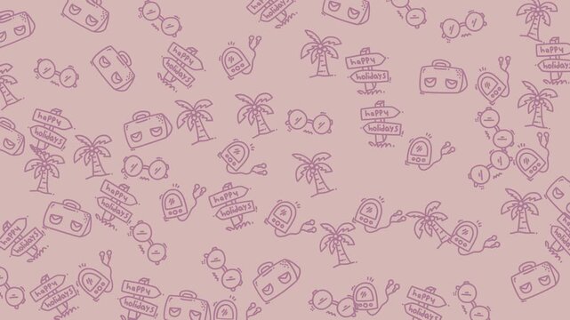 Repeating beach doodle pattern on pink ideal for summer designs  beachwear, stationery, textiles, and digital backgrounds.