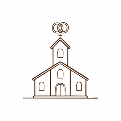 Simple Line Art Church Building with Wedding Rings.