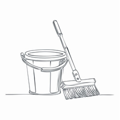 Simple Line Art Cleaning Bucket and Mop.