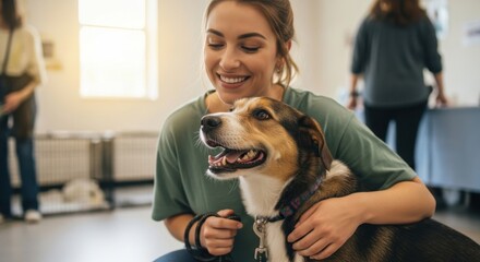 Joyful woman connecting with her affectionate German Shepherd mix dog a heartwarming bond