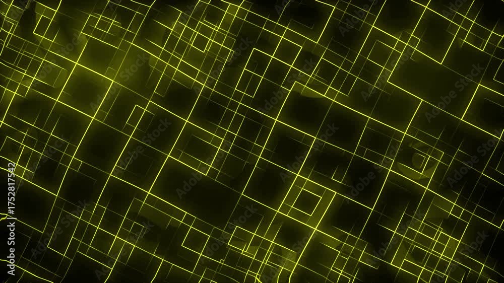 Wall mural glowing neon line work with rotating squares animation on dark gradient background dynamic motion gr