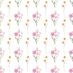 Seamless pattern, floral minimalist background with watercolor flowers. Repeat fabric wallpaper print texture. Perfectly for wrapped paper, backdrop.