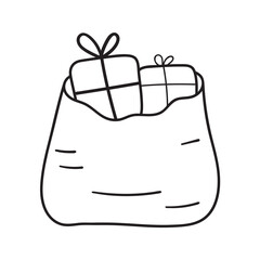Gift Sack. Vector outline illustration. Minimal holiday design for presents.