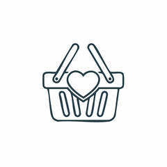 Simple Outline Shopping Basket with Heart Symbol.