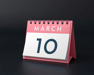 Minimalist Desk Calendar Displaying March 10th Date on Dark Background for Important Event Planning