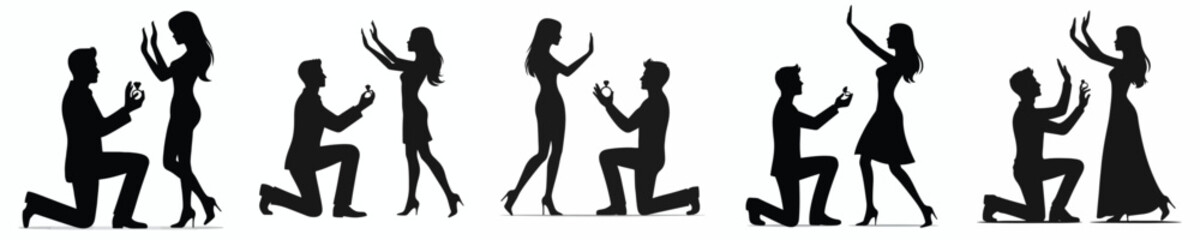 vector silhouette of woman rejecting man's ring