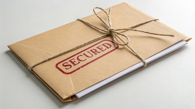 A brown secured folder tied with string and stamped ready for archiving