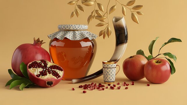 Honey apples and pomegranate for jewish new year celebration
 - Powered by Adobe