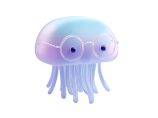 Jellyfish wear sunglasses on transparent background