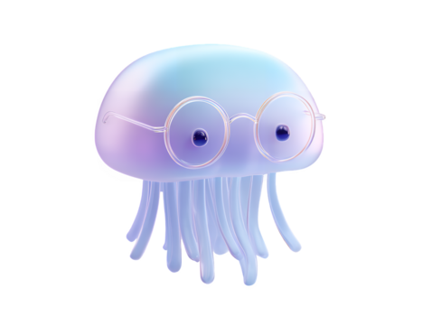 Jellyfish wear sunglasses on transparent background