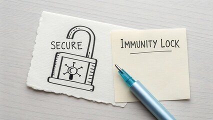 A drawn open lock with a syringe icon and immunity concept