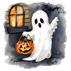 halloween pumpkin and ghost