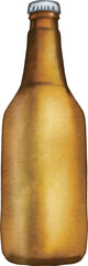 Watercolor style beer bottle on transparent background.