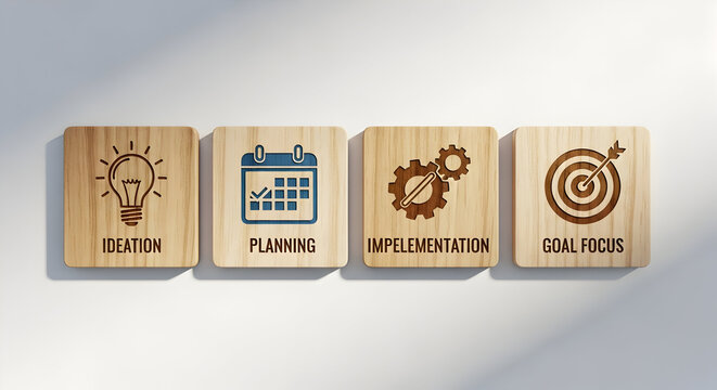 Business growth stages idea planning implementation goal focus concept