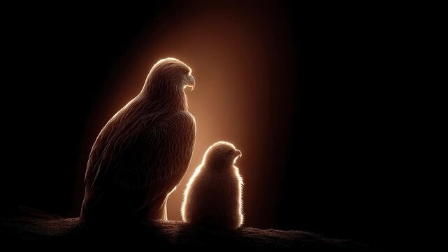 Eagle and Eaglet Glowing in the Darkness