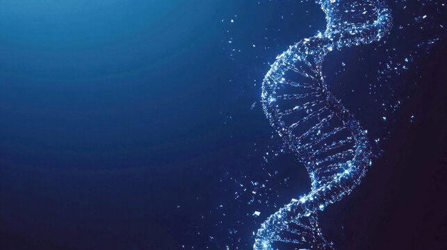 Beautiful blue water background with a shining DNA strand in the center illuminated with light Generative AI