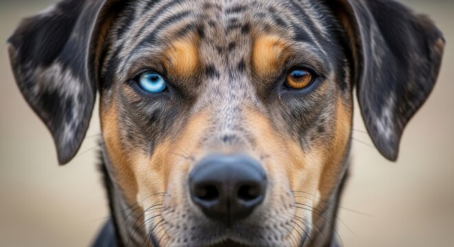 Mesmerizing Eyes of a Catahoula Leopard Dog with Striking Blue and Amber Gaze